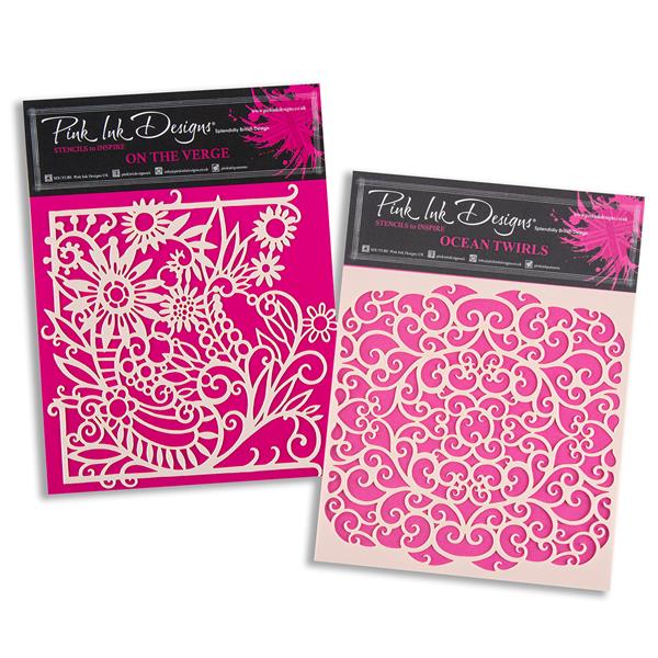 Pink Ink Designs 2 x 7x7" Stencils - On The Verge & Ocean Twirls - 259055
