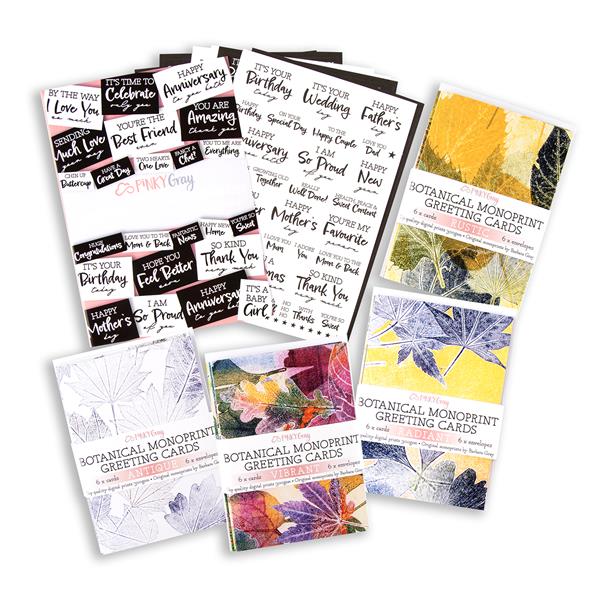 Clarity Crafts Pinky Gray Botanical Mono Print Cards & Envelopes  - 264304