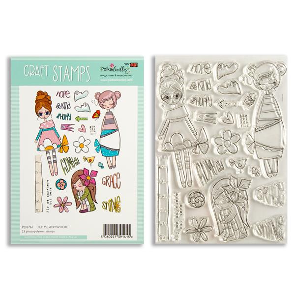 Polkadoodles Fly Me Anywhere A5 Clear Stamp Set - 23 Stamps - 266992