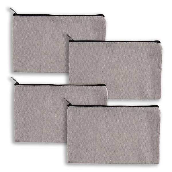 Sweet Factory 4 x Plain Canvas Zipped Accessory Pouches - Grey - 272634