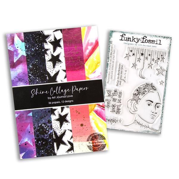 Funky Fossil A5 Stargazer Stamp Set & A4 Shine Collage Paper Pad - 281104