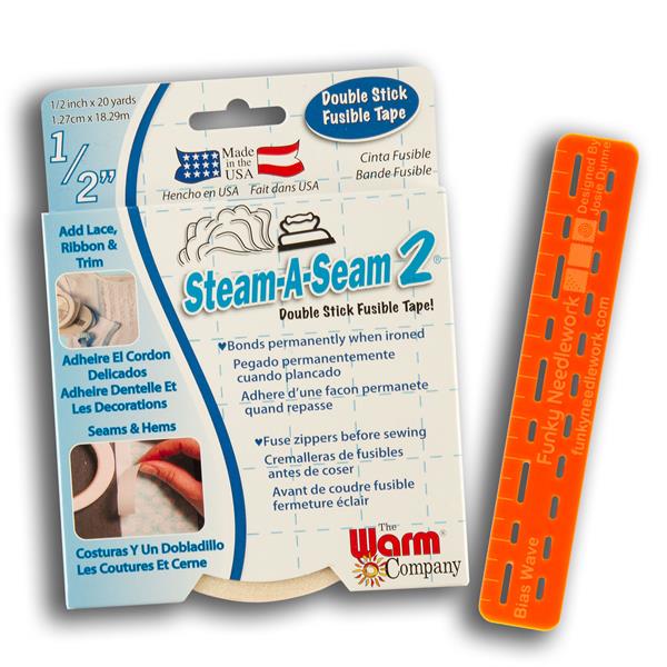 Funky Needlework 1/2" Steam-a-Seam with Bias Wave Ruler - 292196