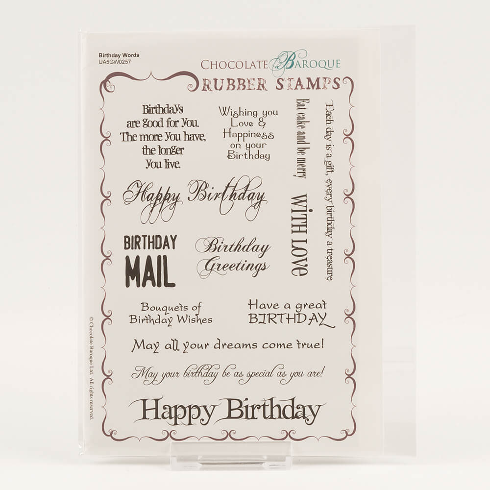 Chocolate Baroque Birthday Words A5 Stamp Sheet