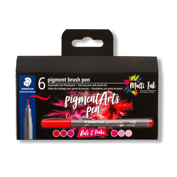 Staedtler 6 x Assorted Pigment Arts Brush Pens - Reds & Pinks - 306523