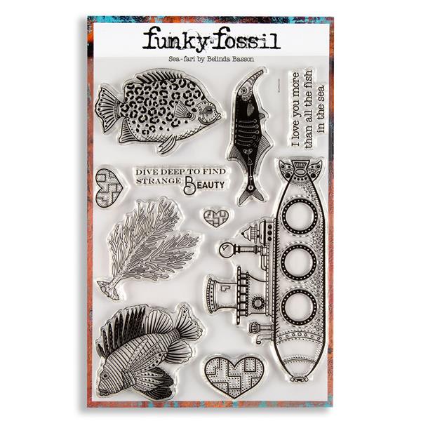 Funky Fossil  Belinda Basson A5 Steampunk Sea-Fari Stamp Set - 10 - 308414