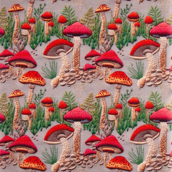 CUSTOM FABRICS Mushrooms Beige PU Coated Waterproof Fabric Length - 329182