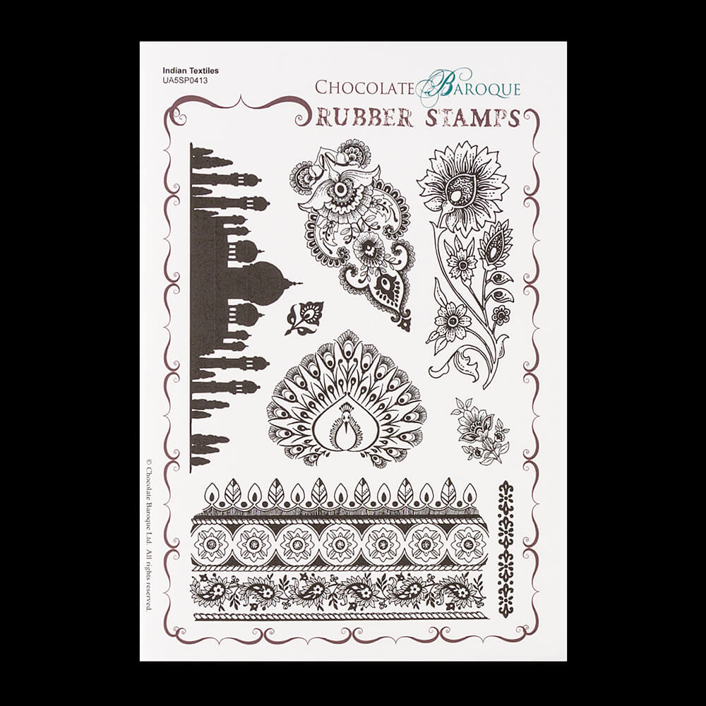 Chocolate Baroque Indian Textiles A5 Stamp Sheet