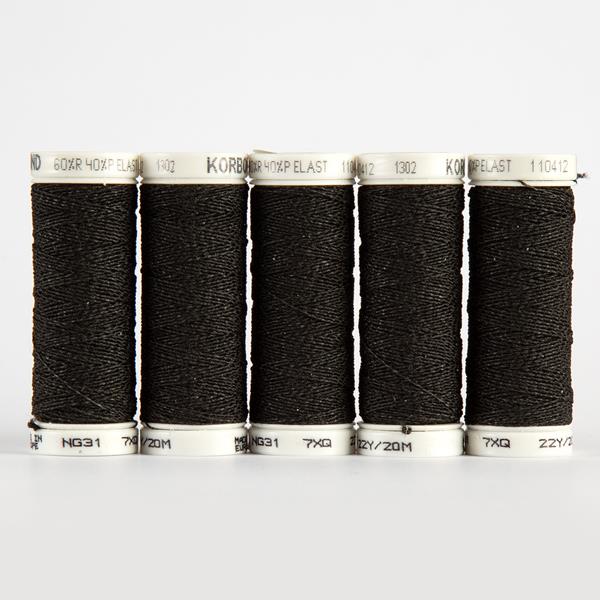Korbond Black Shirring Elastic - Pack of 5 - 20m Each - 345653