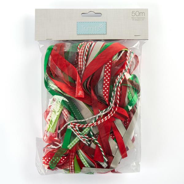 Trimits Christmas Mixed Ribbon Bag - 50m in Total - 346005