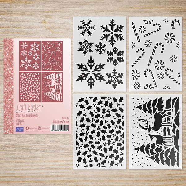 Craft Master Christmas Compliments A6 Stencil Set - 4 Designs - 348303