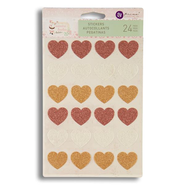 Prima Santa Baby Glitter Heart Stickers - 24 Assorted Pieces - 353020