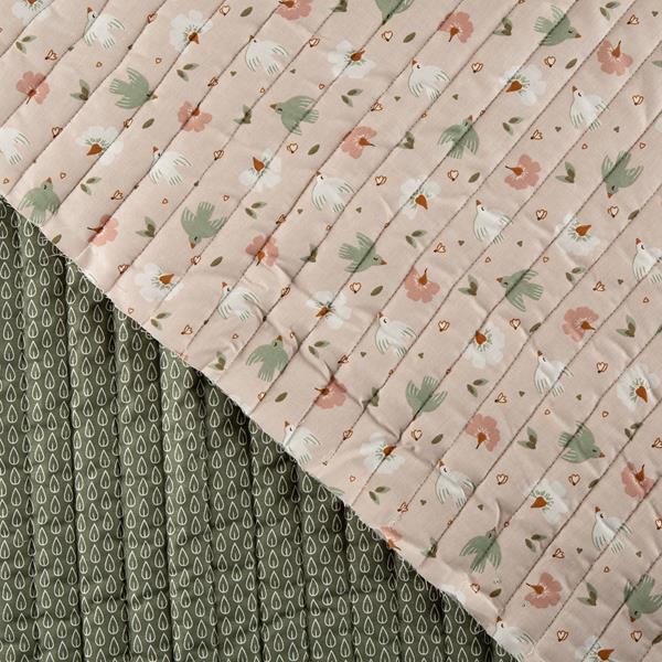 Higgs & Higgs Pink Dove / Green Leaf Quilted Cotton 1m Fabric - 363973