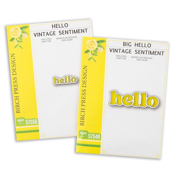 Memory Box 2 x Die Sets - Big & Small Vintage Sentiment Hello - 374384