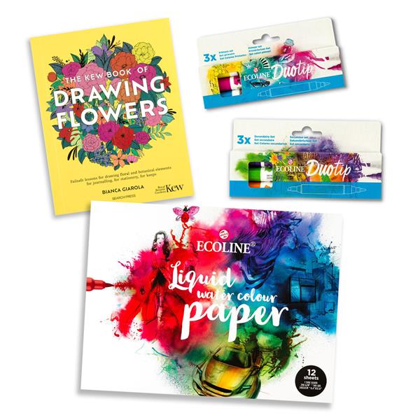 The Kew Book of Drawing Flowers with Ecoline Markers & FREE Water - 374946
