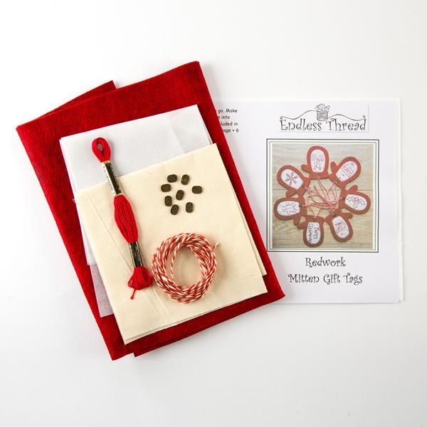 Daisy Chain Designs Red Woolfelt Redwork Mitten's Pattern & Start - 375053