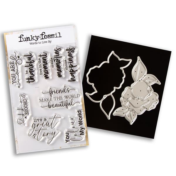 Funky Fossil A6 Words to Live By Stamp Set & Peony Die - 375406