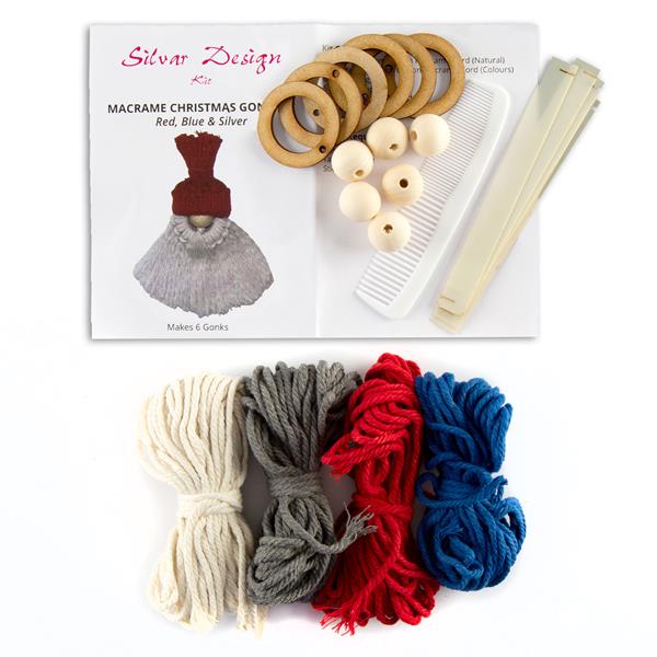 Silvar Design Macrame Christmas Gonk Kit - Makes 6 - Red, Blue &  - 385514
