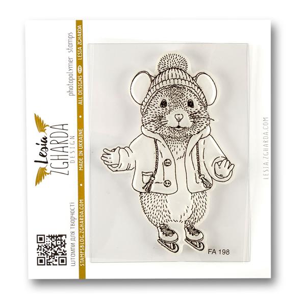 Lesia Zgharda Stamp - Winter Skating Mouse - 393699