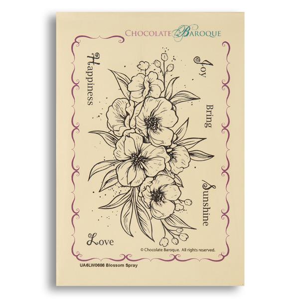 Chocolate Baroque Blossom Spray A6 Mounted Stamp Sheet - 6 Images - 396264