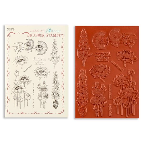 Chocolate Baroque Floral Notes A5 Mounted Stamp Sheet - 9 Images - 430336