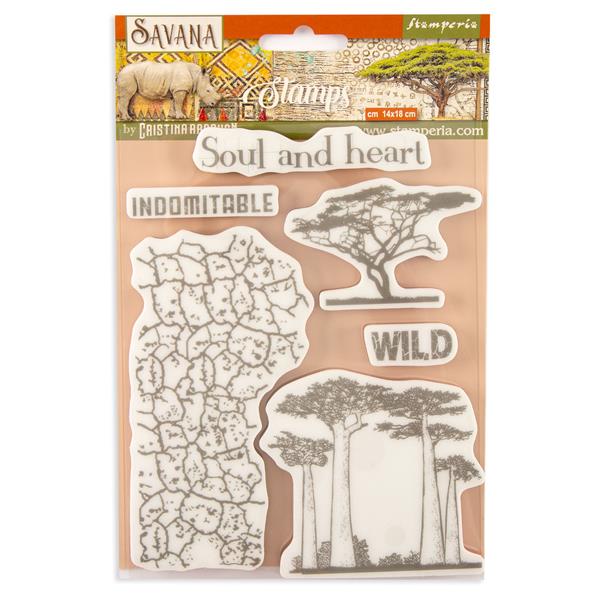 Stamperia 14x18cm Rubber Stamp - Savana Crackle & Tree - 441809