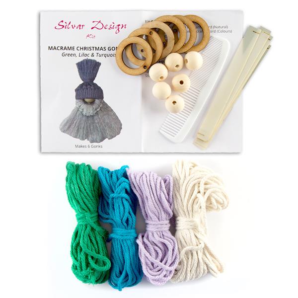 Silvar Design Macrame Christmas Gonk Kit - Makes 6 - Green, Lilac - 446104