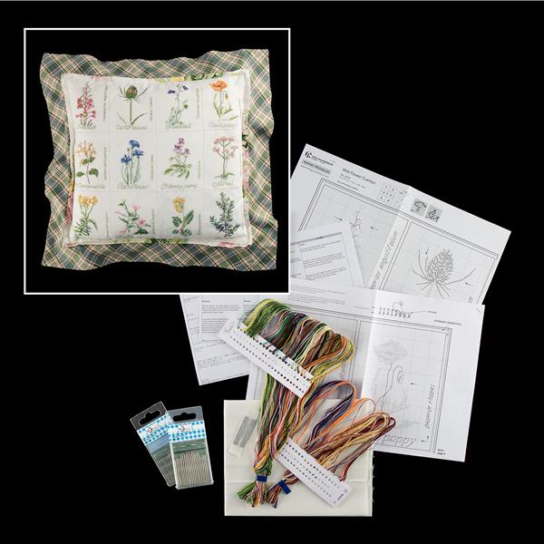 Thea Gouverneur Wildflowers Cross Stitch Cushion Kit with Sharps  - 447700