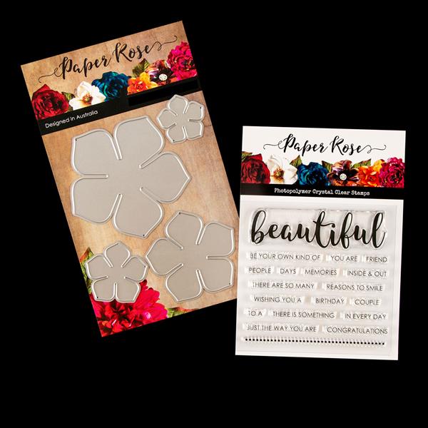 Paper Rose Petunia Flower Die & Beautiful Words Stamp Set - 4 Die - 449136
