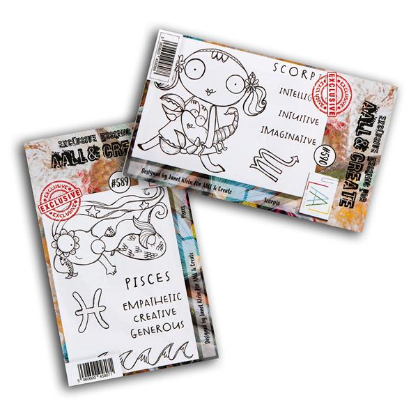 AALL & Create 2 x A7 Stamp Sets - Pisces & Scorpio - 11 Stamps - 455419