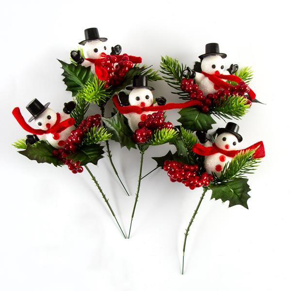 Dawn Bibby Snowman Pick with Berries Red/White- Set of 5 - 460106