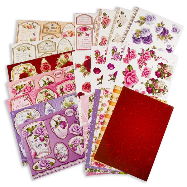 Red Button Floral Card Making Kit - 24 Sheets - 482672