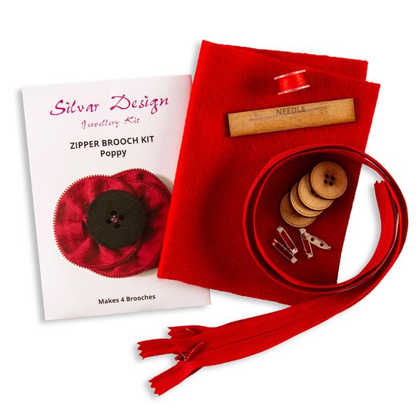 Silvar Design Zipper Poppy Brooch Kit - Makes 4 - 496842