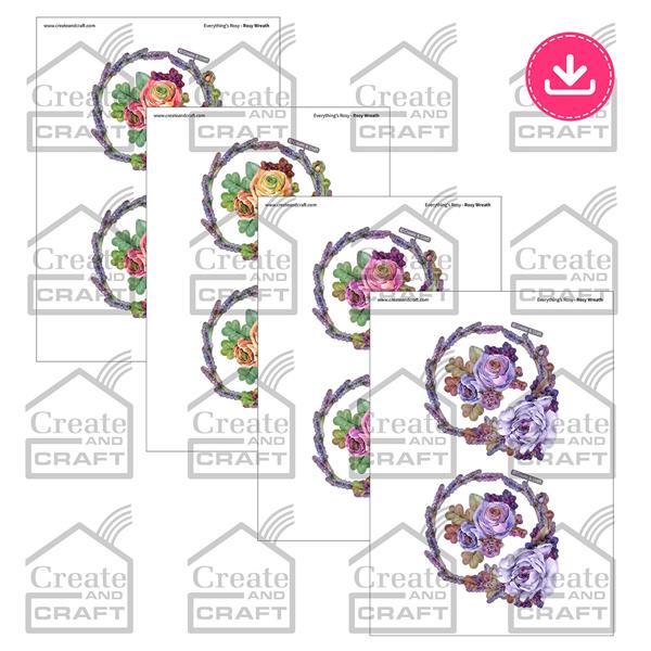 Create & Craft Illusions Rosy Wreath Digital Download - 1 Image & - 506041