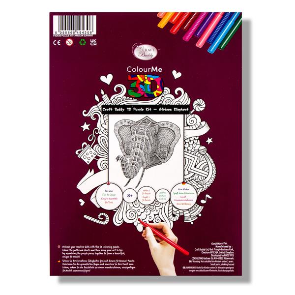 Craft Buddy 3D Colour Me! Puzzle Kit - African Elephant - 507176