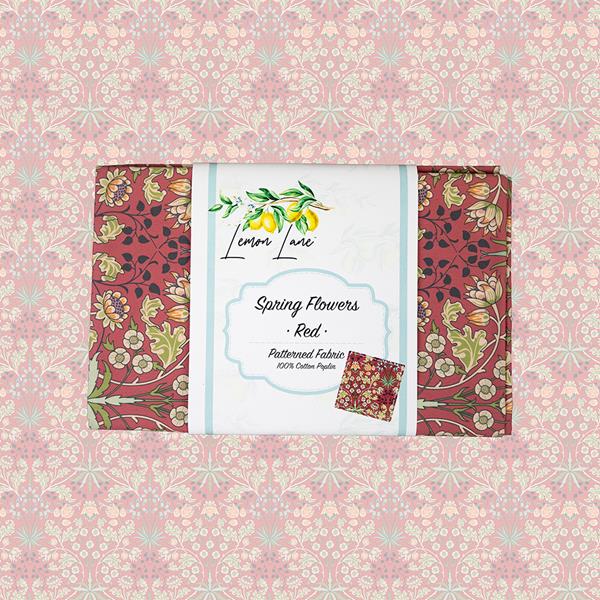 Lemon Lane Cotton Poplin 1m Fabric Piece - Red Spring Flowers - 532636