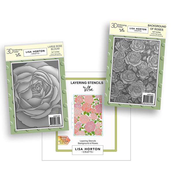 Lisa Horton - Large Rose Bloom & Background of Roses 5x7" 3D Embo - 534338