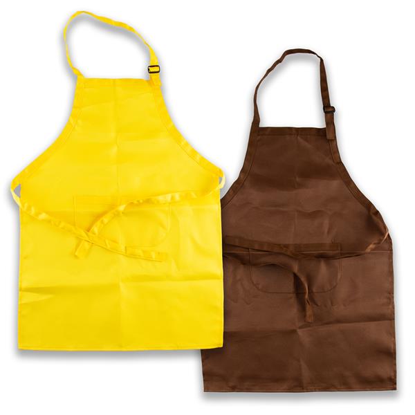 Sweet Factory 2 x Double-Pocket Child Aprons - Brown & Yellow - 536784