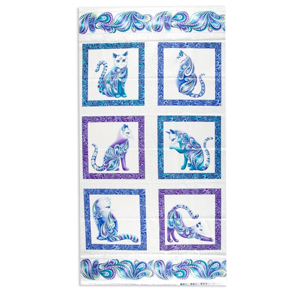 Juberry Designs Catitude Singing the Blues Panel - White - 538476