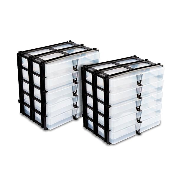 WestonBoxes - 10 A4 Clear Storage Boxes & 2 Stak Frames - 543224