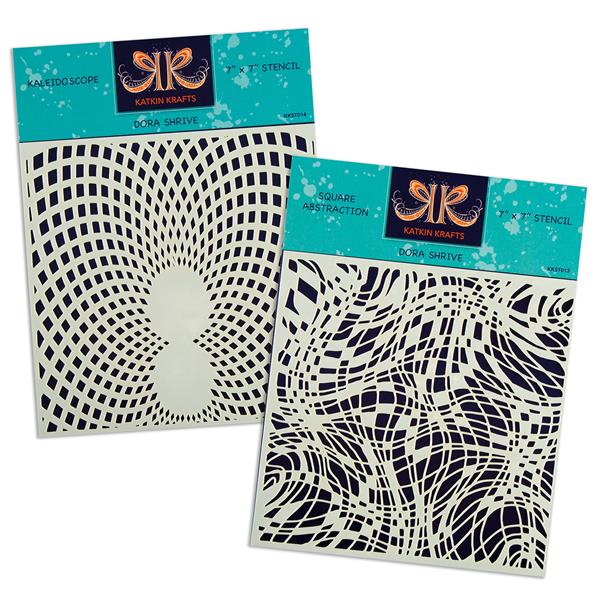 Katkin Krafts 2 x 7x7" Stencils - Square Abstraction & Kaleidosco - 547128