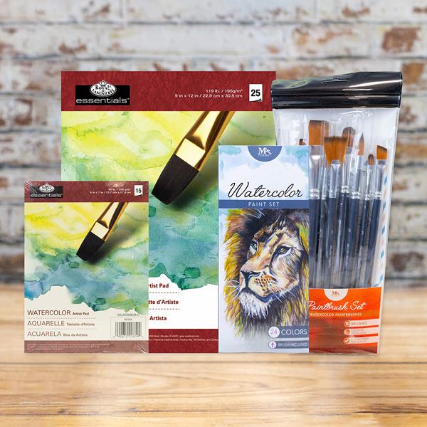 Essential Beginner Watercolour Set - Includes Pads, Paints & Brus - 547648