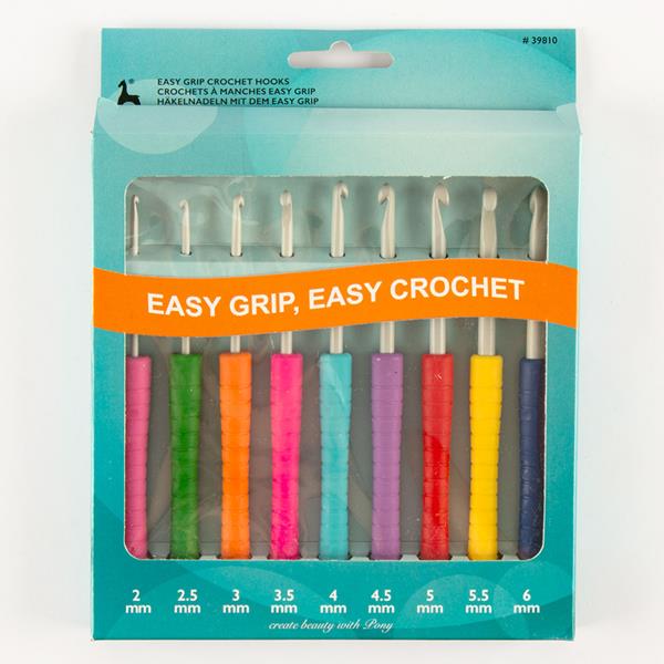 Pony Easy Grip Handle Crochet Hooks, 14cm Long Hook, Sizes 4mm 6mm 