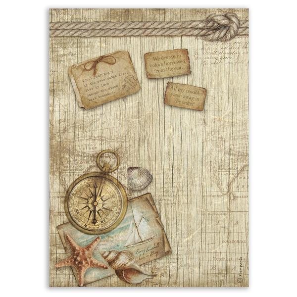 Stamperia Sea Land A4 Rice Paper - Compass - 555138