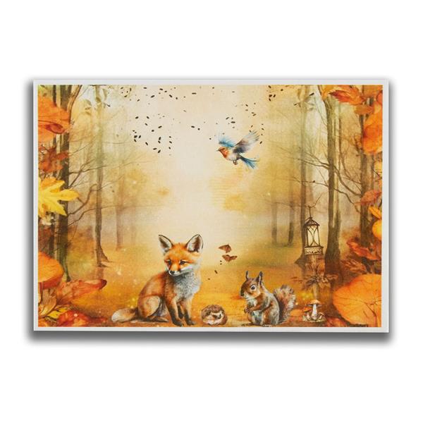 Emlems Wildlife A4 Rice Paper - Fox & Friends Autumn Scene - 555560
