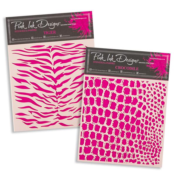 Pink Ink Designs 2 x 7x7" Stencils - Crocodile & Tiger - 559229