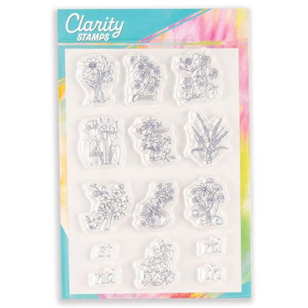 Clarity Crafts Barbara’s Bijou Floral Numbers A5 Stamp Set - 14 S - 560614