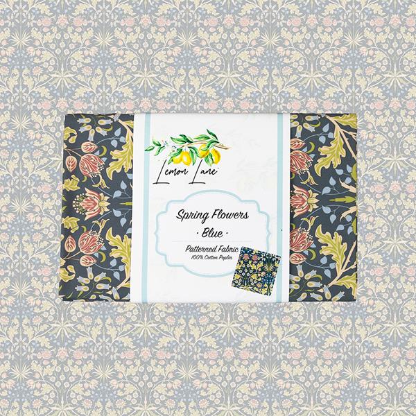 Lemon Lane Cotton Poplin 1m Fabric Piece - Blue Spring Flowers - 566193