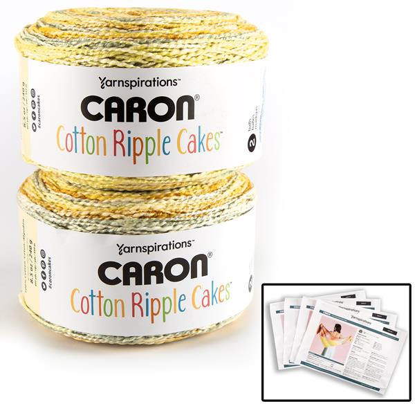 Caron Cotton Meadow Ripple Cakes Yarn 240g - 2 Balls & 4 Patterns - 566971