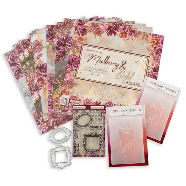 Stamps By Me 12x12" Mulberry & Gold Paper Pad, A6 Stamp & Die Set - 574037