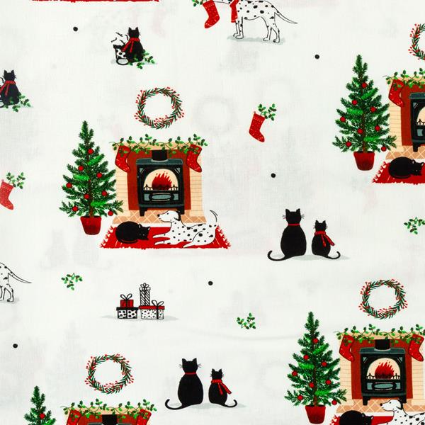 The Craft Cotton Co Christmas Pets By the Fire 1m Fabric - 100% C - 577470